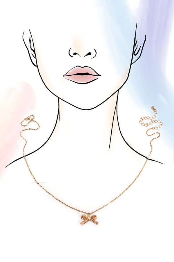 Gold LACE BOW CHARM PENDANT NECKLACE | 80N834 for wholesale on Faire2