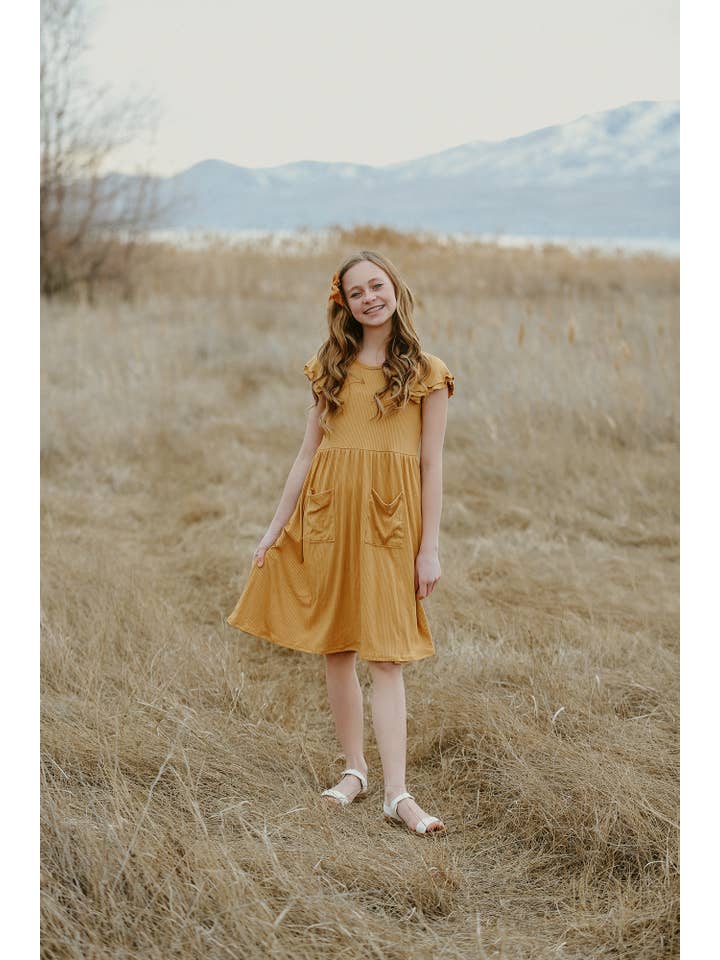 Navy Fields – Engroshandel Kjole - Børn – Raven Smør Gul Rib Strik Kjole5