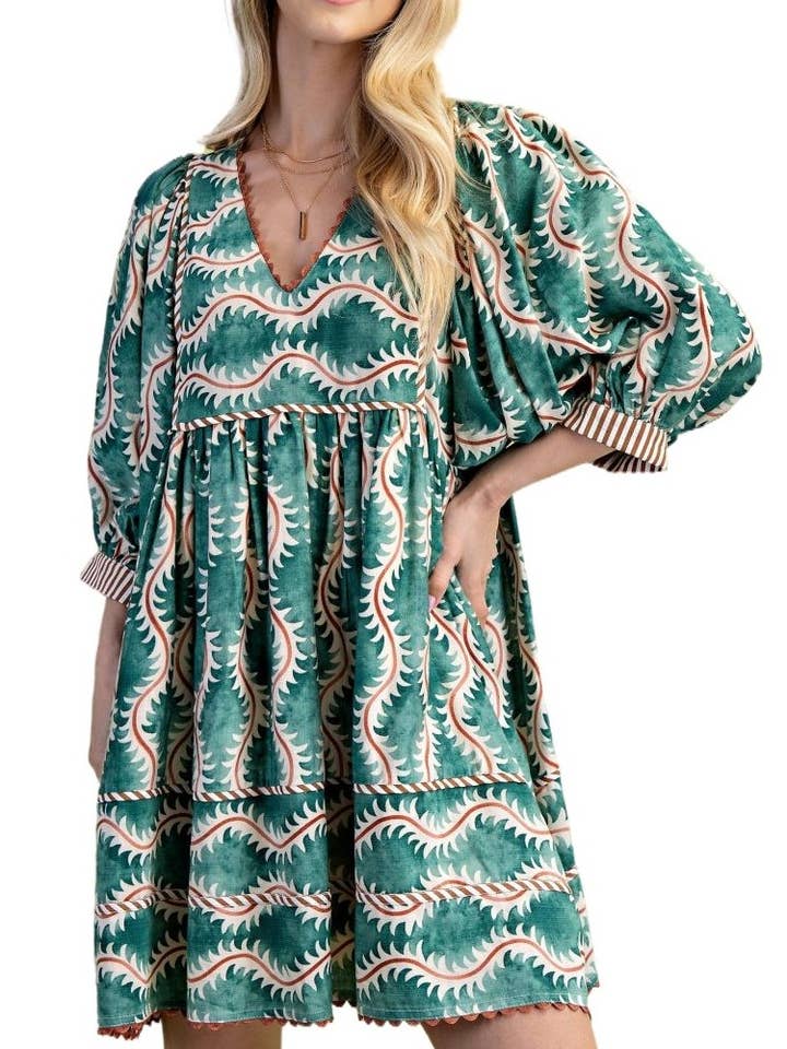 Printed V-neck Mini Dress for wholesale by Vanilla Monkey