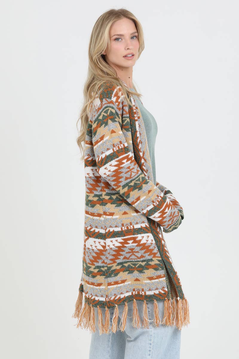 Nostalgia – wholesale Cardigan – Women’s – NHS56-ASIS FRINGE HEM AZTEC CARDIGAN SWEATER3