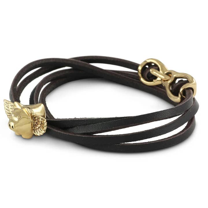 Lost Apostle - Wholesale Charm/Dangle Bracelet - Flying Pig Leather Bracelet - Bronze