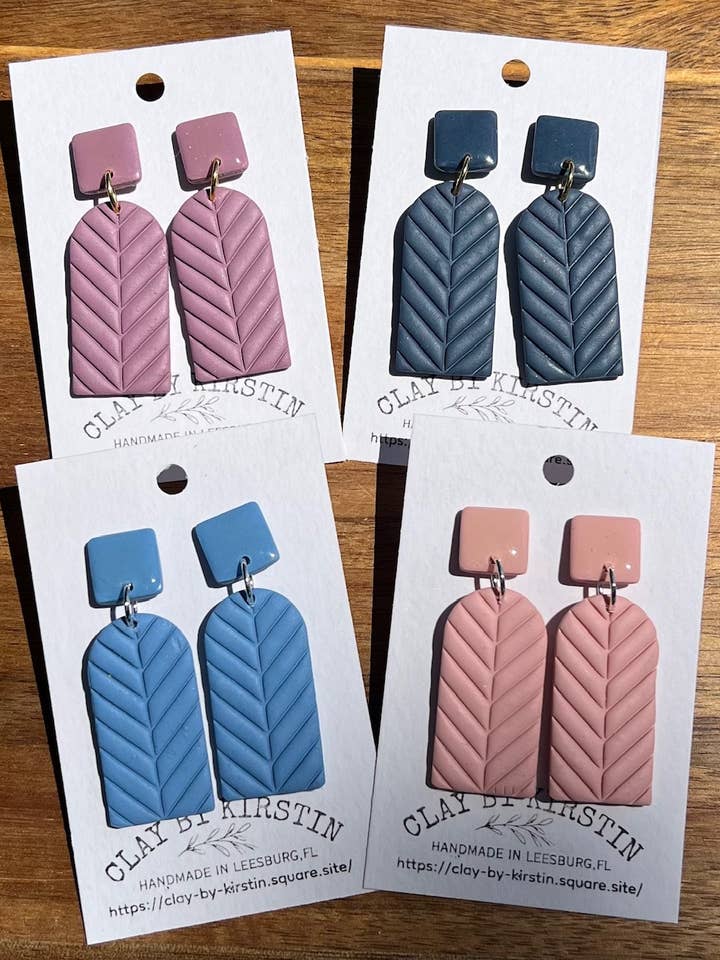 Herringbone Clay Earrings soft colors with gold colored post for wholesale by Clay by Kirstin