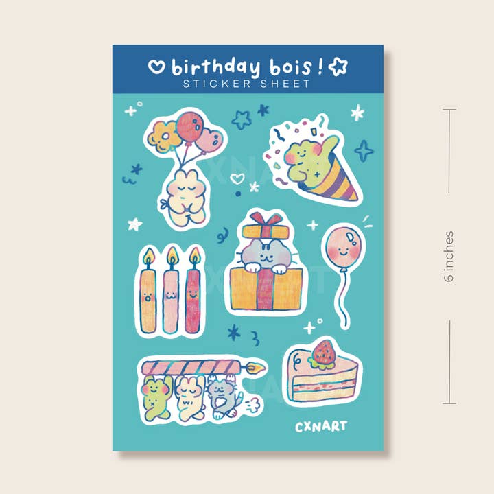 birthday bois sticker sheets 4x6 in for wholesale by CXN ART