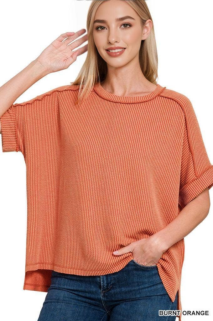 42POPS - Wholesale Knit Top - Women's - .Corded Rib Short Sleeve Raw Edge Top3