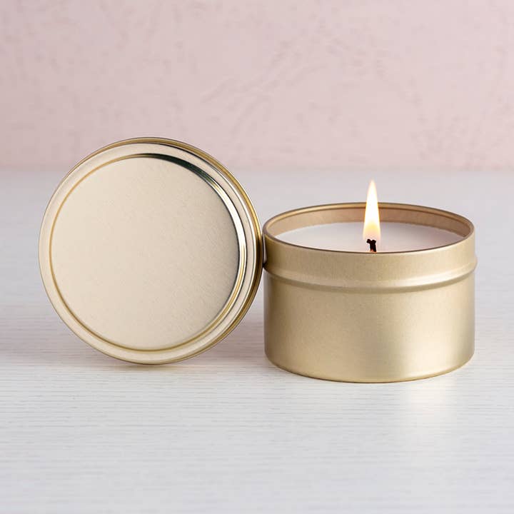 Prosperity Candle - Wholesale Travel Candles - Custom Gold 4oz Travel Tin Candle- Handmade1