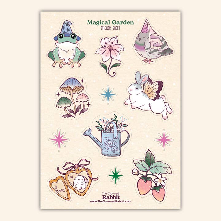 Magical Garden Vinyl Sticker Sheet for wholesale by The Crowned Rabbit