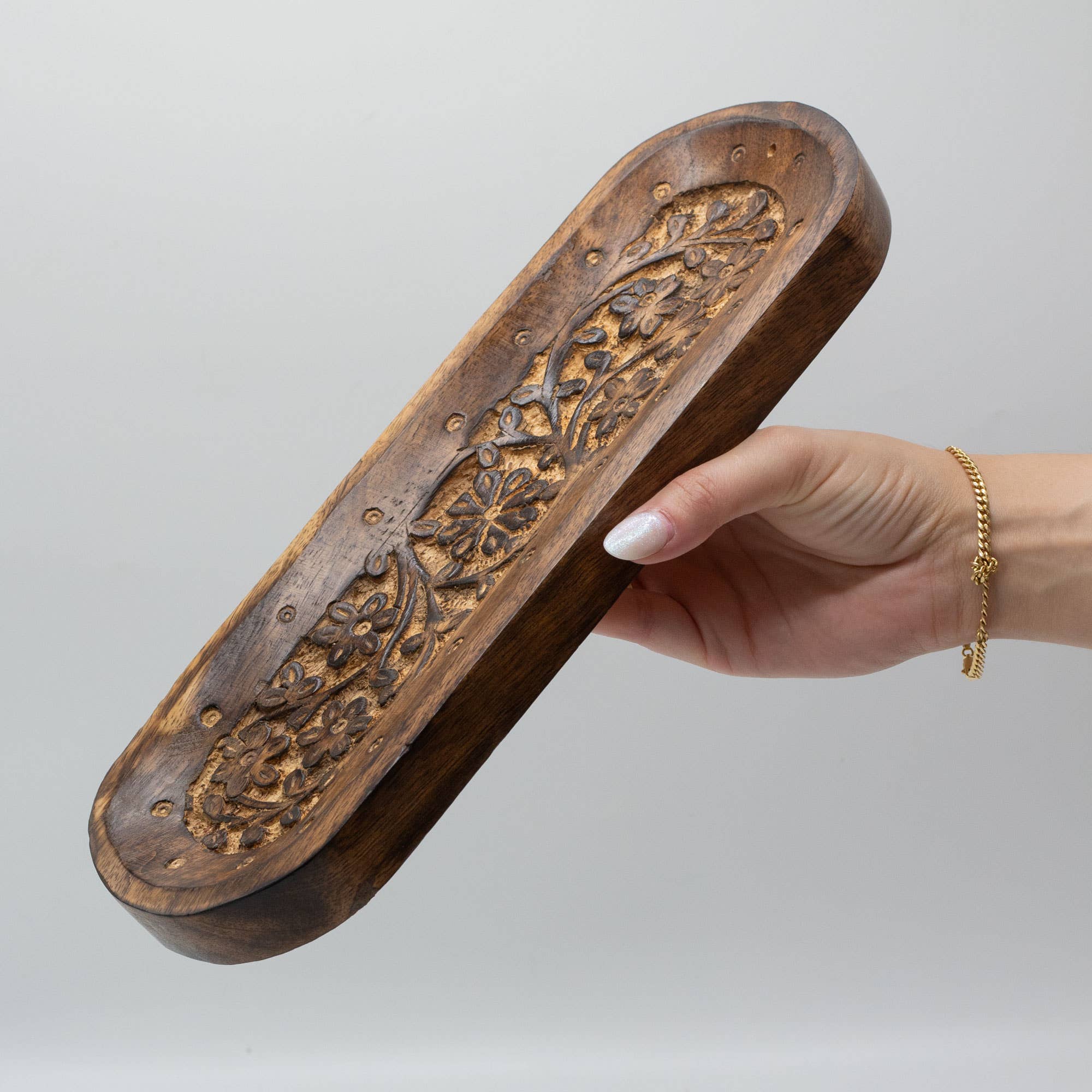 Ancient Wisdom – wholesale Incense holder – Large Incense Tray 30x10cm - Flower Design2