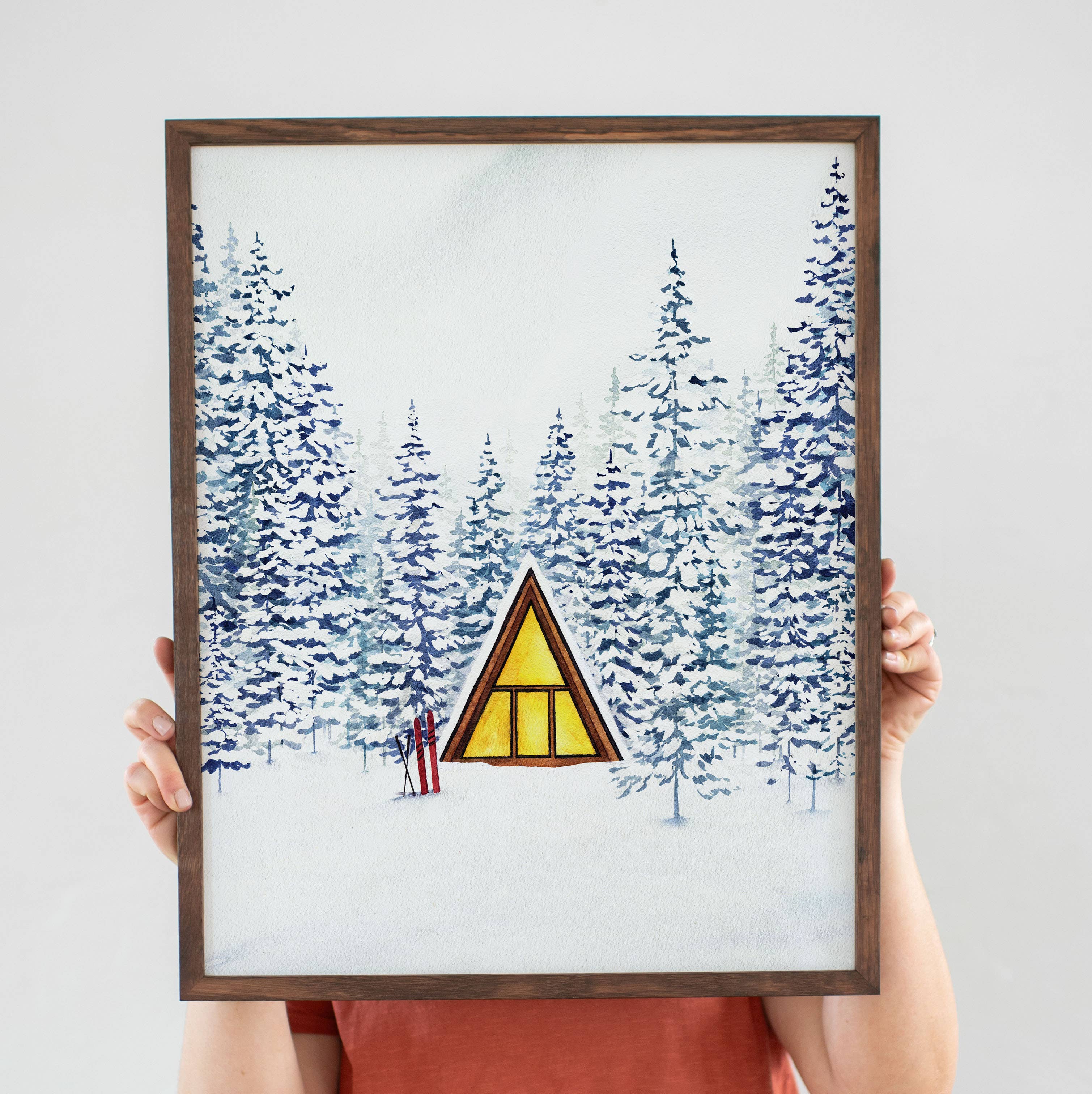 Watercolor Wednesday - Wholesale Art Print - Winter Art Print | Cozy A-Frame, Snowy Wall Decor for Cabin2