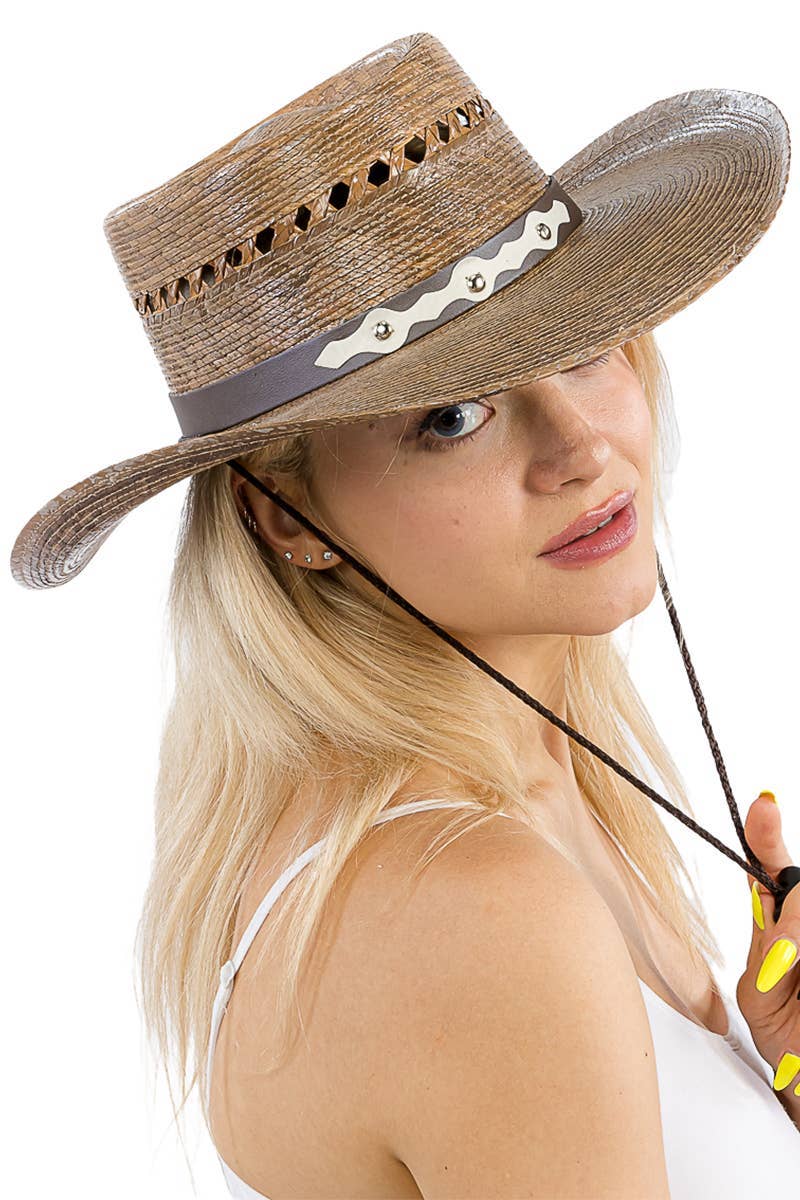 Cap Zone - Wholesale Cowboy Hat - Women's - Round Porkpie Crown Palm Straw Cowboy Hat10