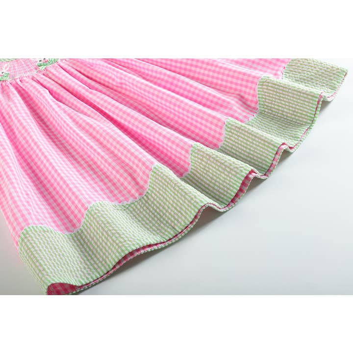 Lil Cactus - Wholesale Dress - Kids - Pink Gingham Bunnies Smocked Bishop Dress