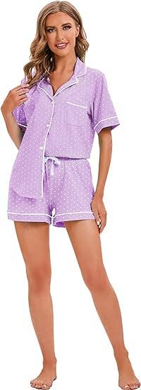 GEXWORLDWIDE - Wholesale Sleepwear Set - Women's - Women's 100% Cotton Pajamas Short Sleeve Wave point5