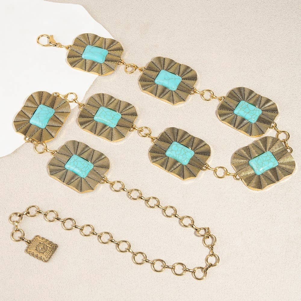 Collections by Fame Accessories - Wholesale Belt - Women's - Large Rectangle Stone Concho Chain Belt1