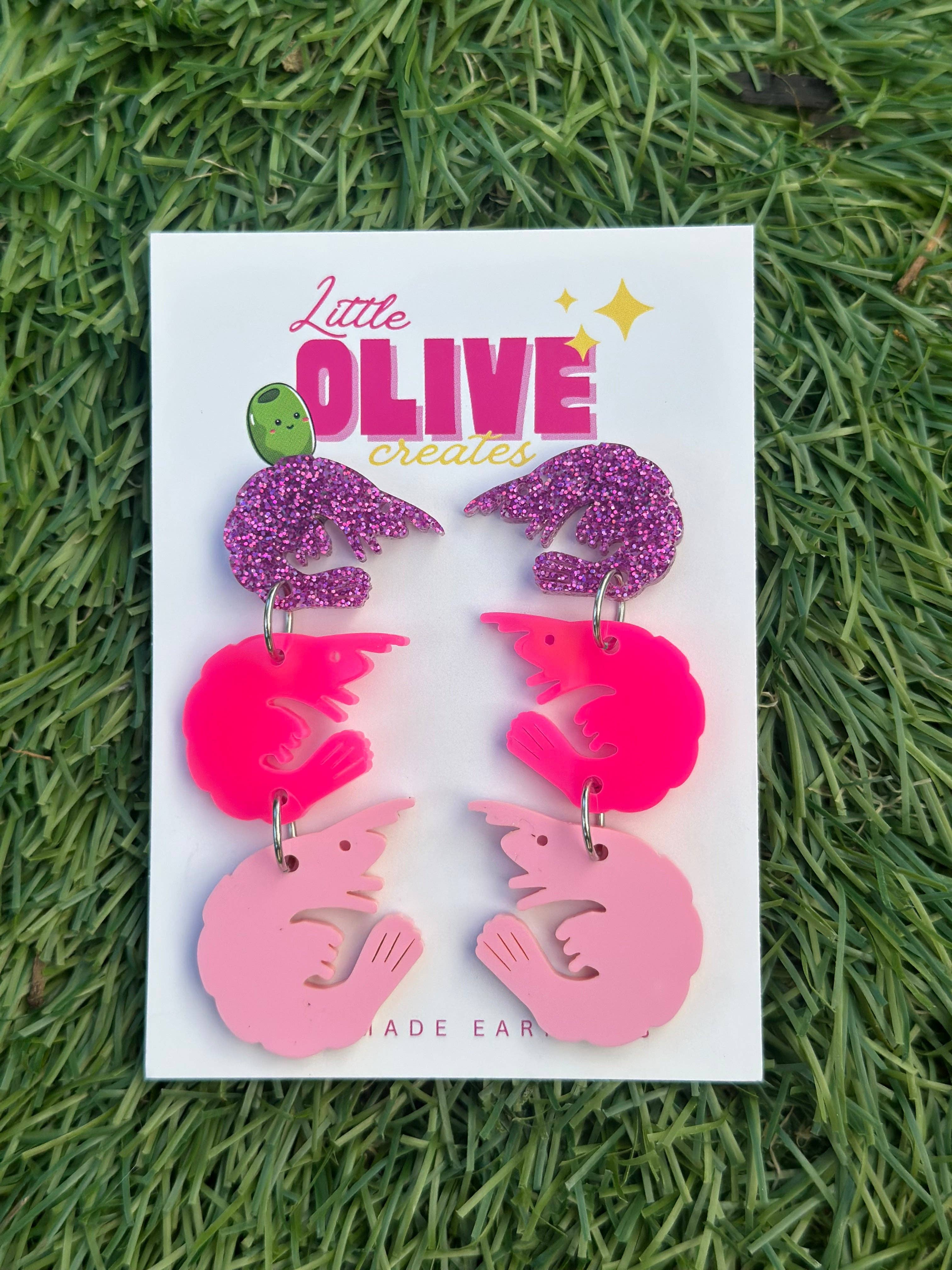 Little Olive Creates - Wholesale Dangle Earrings - Handmade Pink Prawn Dangle Earrings | Quirky Statement Acrylic Earrings | Fun Funky Jewelry Gift0