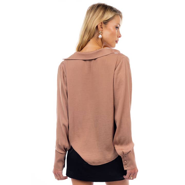 Naked Zebra - Wholesale Blouse - Women's - Draped Cowl Neck Blouse With Buttoned Cuffs9