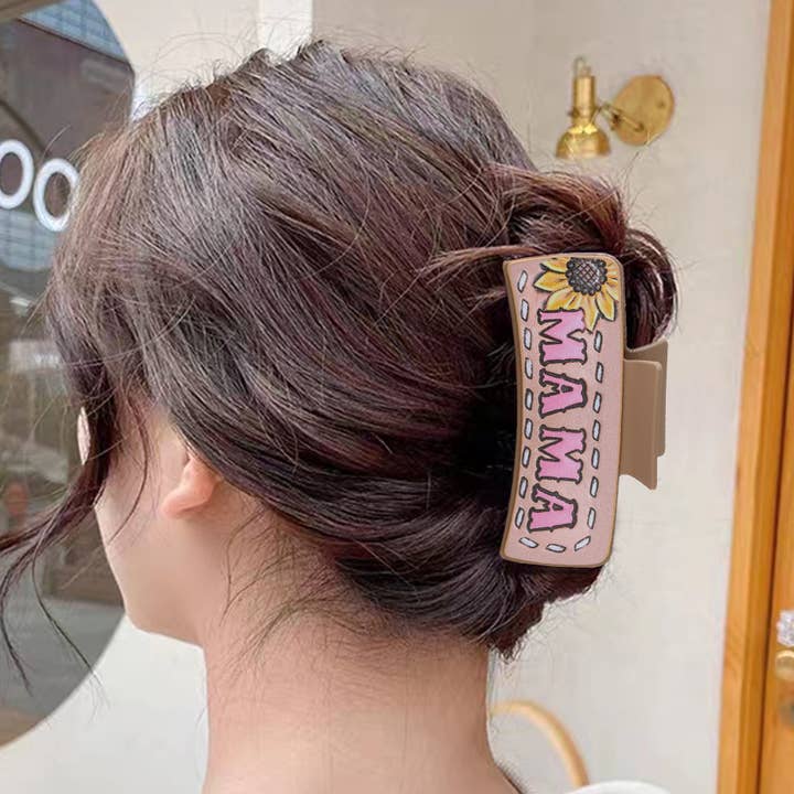 Western Cactus Sunflower Hair Claw - Leather Clip_CWASC1610 for wholesale by ACCITY