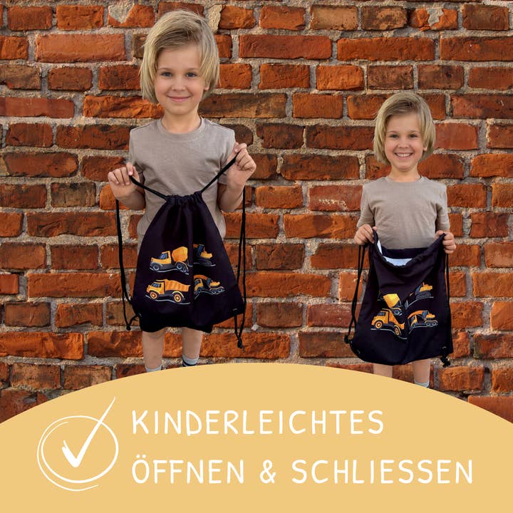 HECKBO - Vente Sac à cordon de serrage – enfant - Sac de sport 4 véhicules de chantier noir4