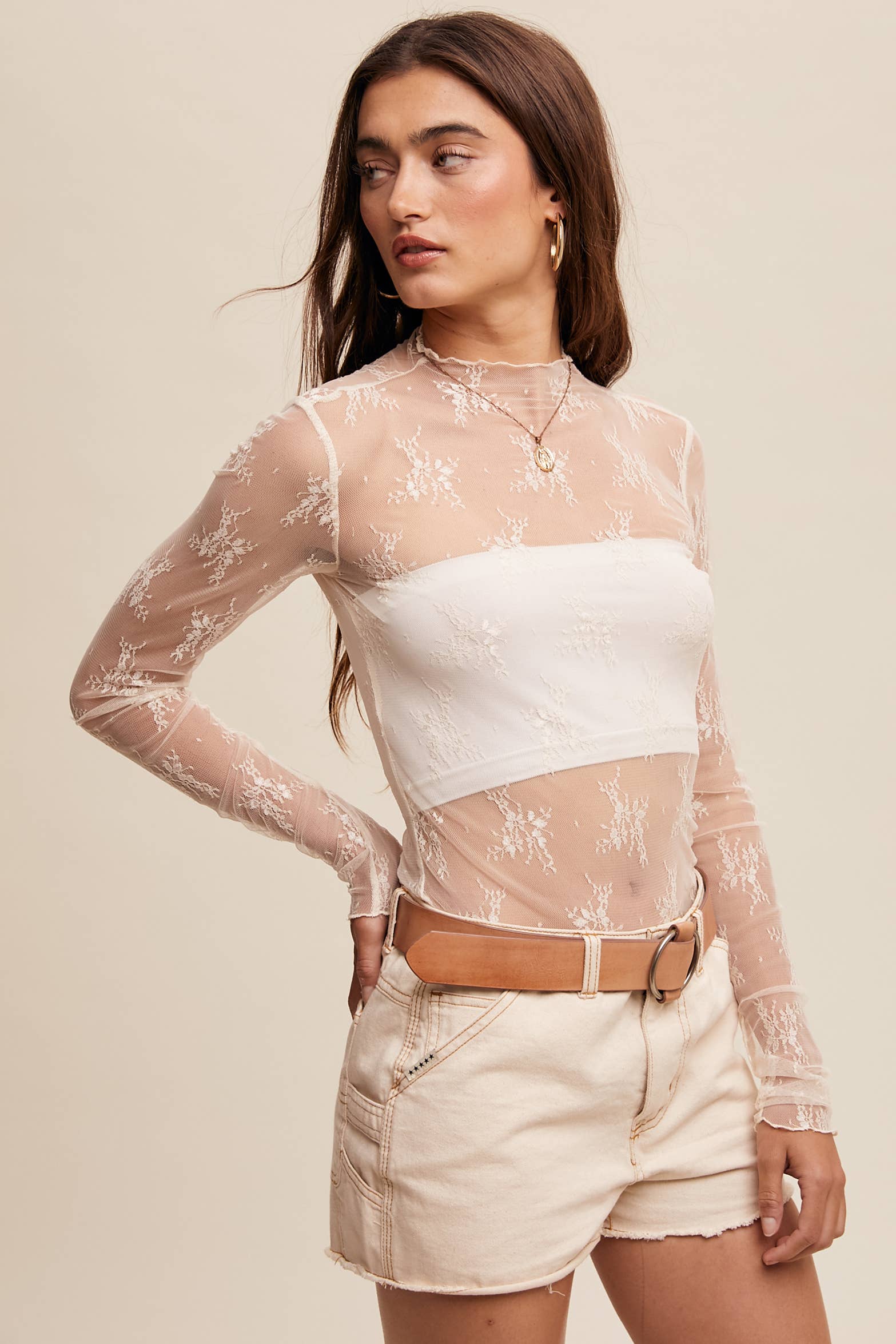 Listicle - Wholesale Blouse - Women's - Sheer Lace Long-Sleeve Top80
