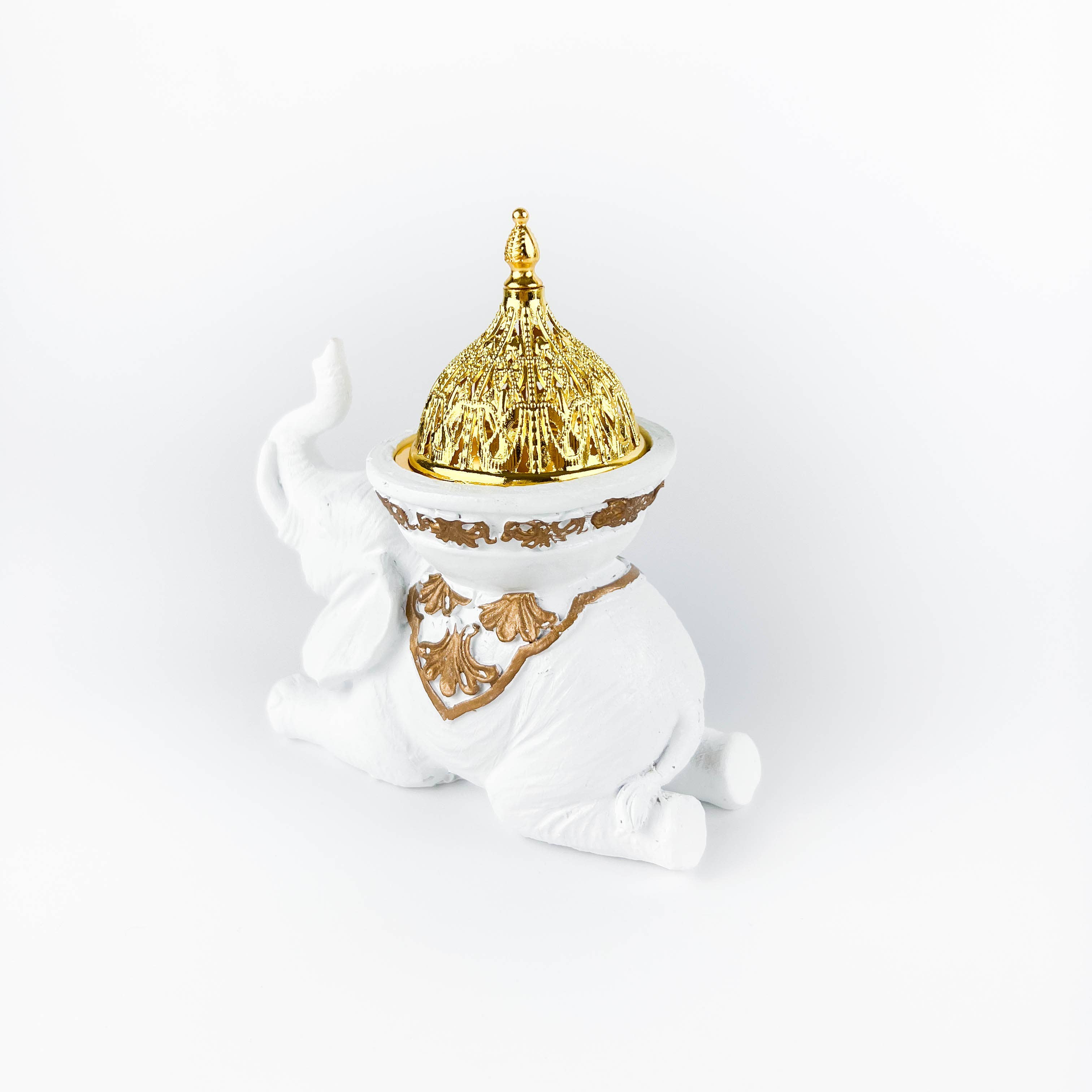 GREENROOTS USA LLC - Wholesale Incense Holder - White Elephant Incense Burner/Candle Holder 5"H 5"W2