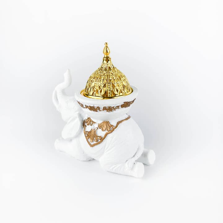 GREENROOTS USA LLC - Wholesale Incense Holder - White Elephant Incense Burner/Candle Holder 5"H 5"W2
