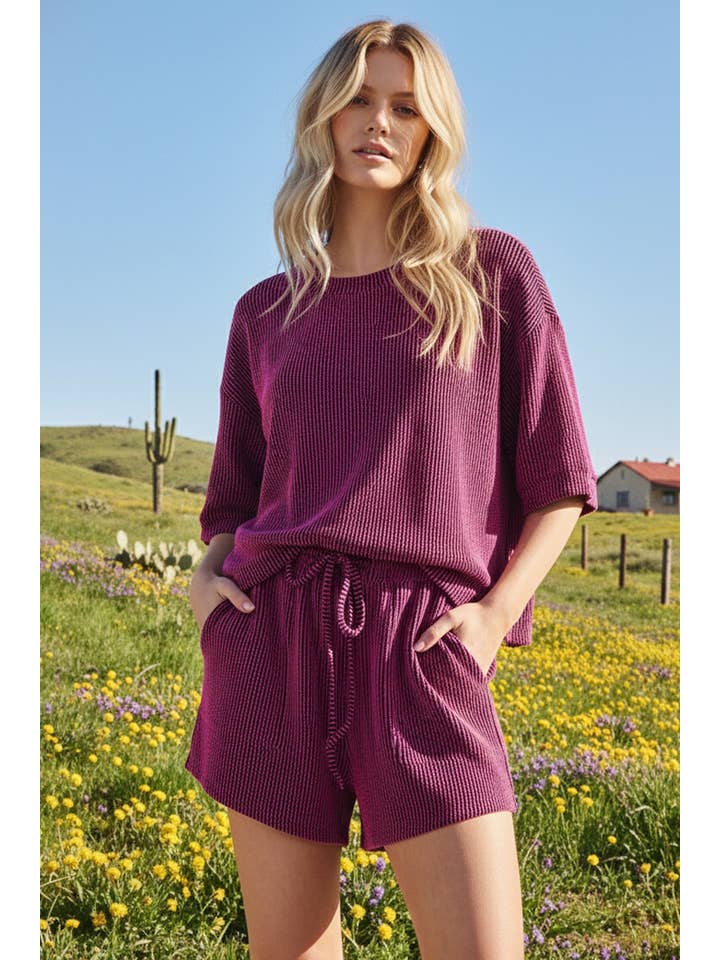 Sewn and Seen - Wholesale Lounge Set - Women's - RIBBED ROUND NECK TOP AND SHORTS SET47