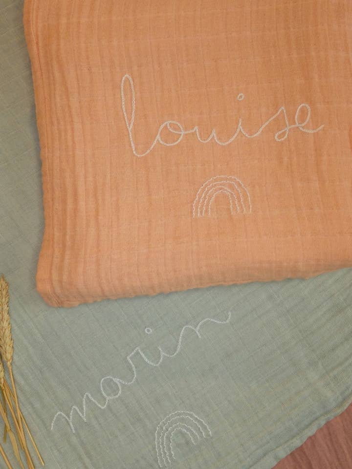 Embroidered swaddle - 60 × 60 for wholesale by Merci Mouton