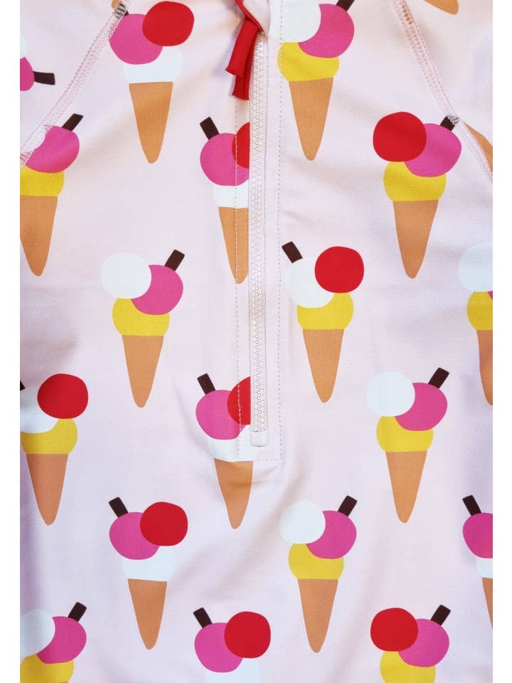 Toby Tiger - Wholesale One Piece Swimsuit - Baby - Ice Cream Cones Print Baby Long-Sleeved Swimsuit