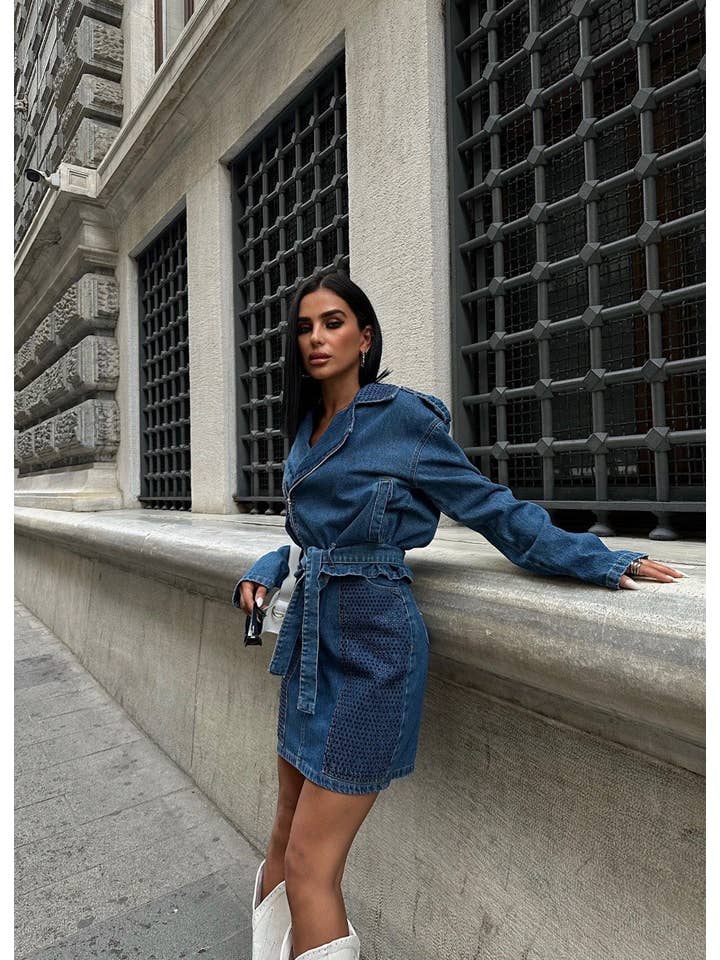 Azul Conjunto de chaqueta y falda vaqueros de venta al por mayor en Faire