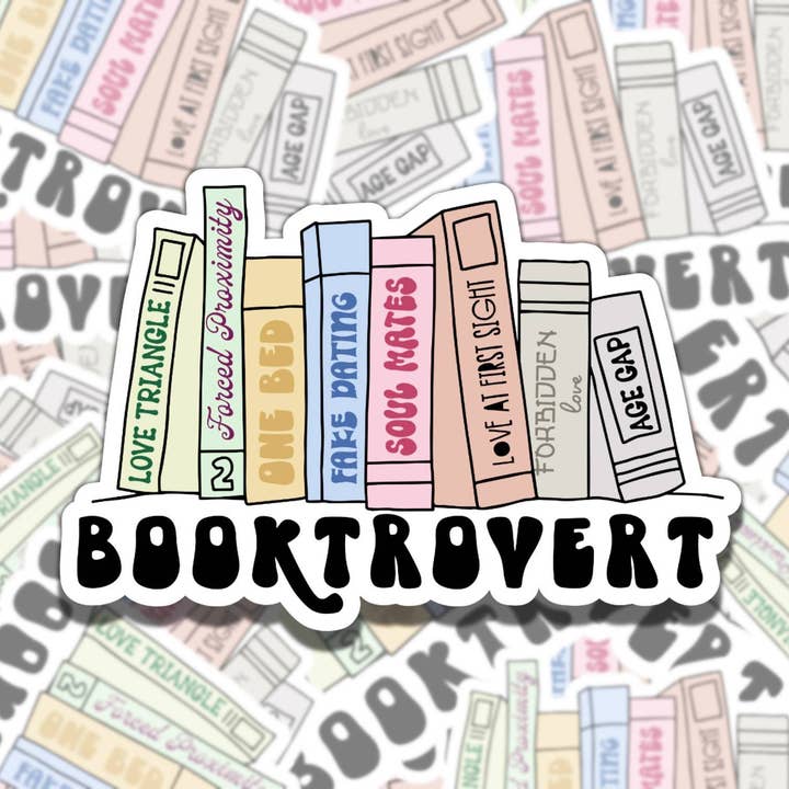 Autocollant en vinyle imperméable Booktrovert Book Tropes pour la vente par Sticky Sadness Designs