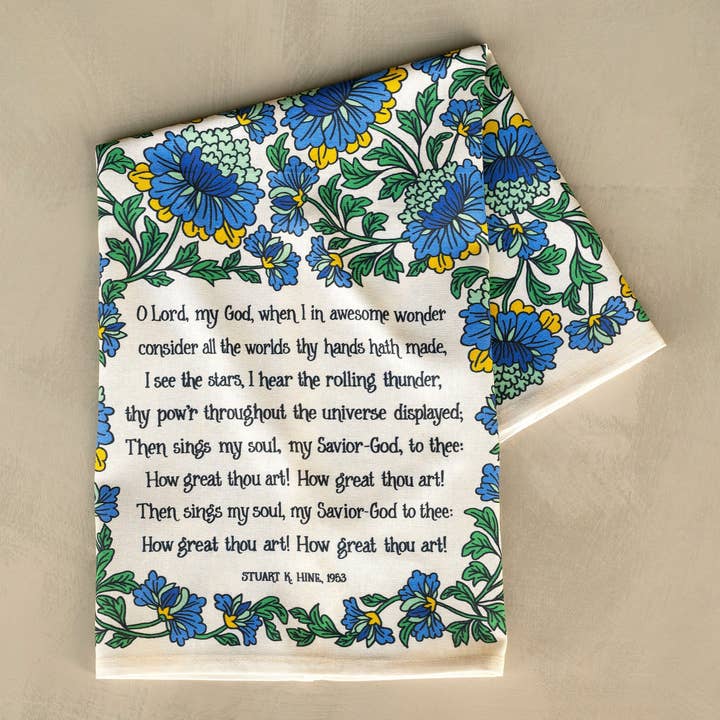 How Great Thou Art Hymn Tea Towel - Full Color for wholesale by Little Things Studio