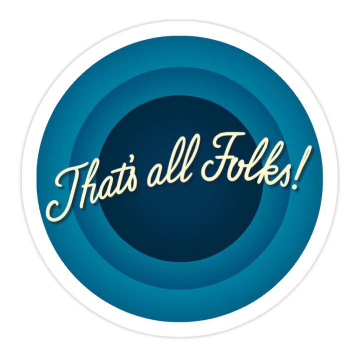 That’s All Folks! Sticker – Retro Classic Vinyl Decal, 3 x 3 in for wholesale by A Little Gift