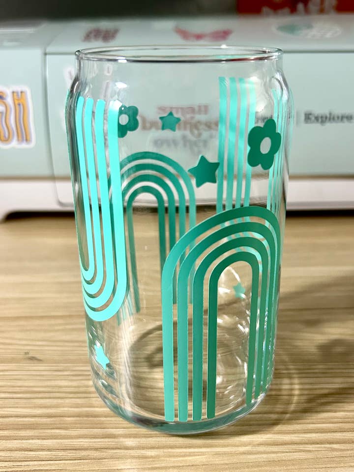 Rainbow glass can / water glass / boho arches cup for wholesale by Christina iDesigns