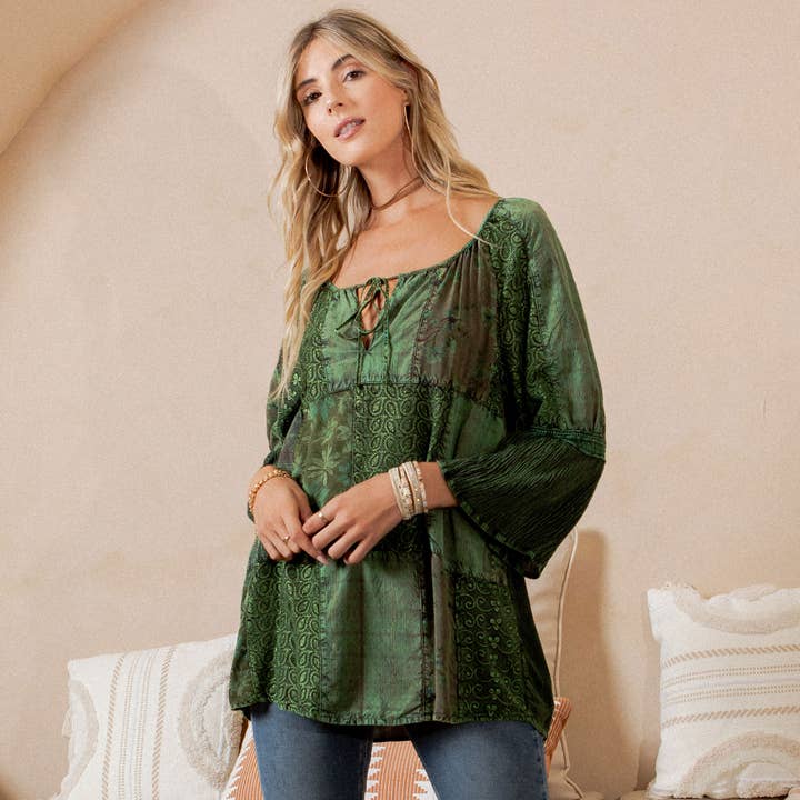 Young Threads - Wholesale Tunic - Women's - Peasant Top with Print Checks Patchwork (New Color)5