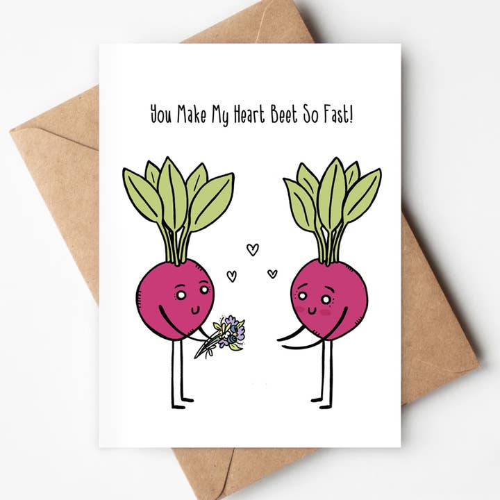 Beet So Fast Eco-friendly Card Love Anniversary Food Pun for wholesale by Jenna's Doodles