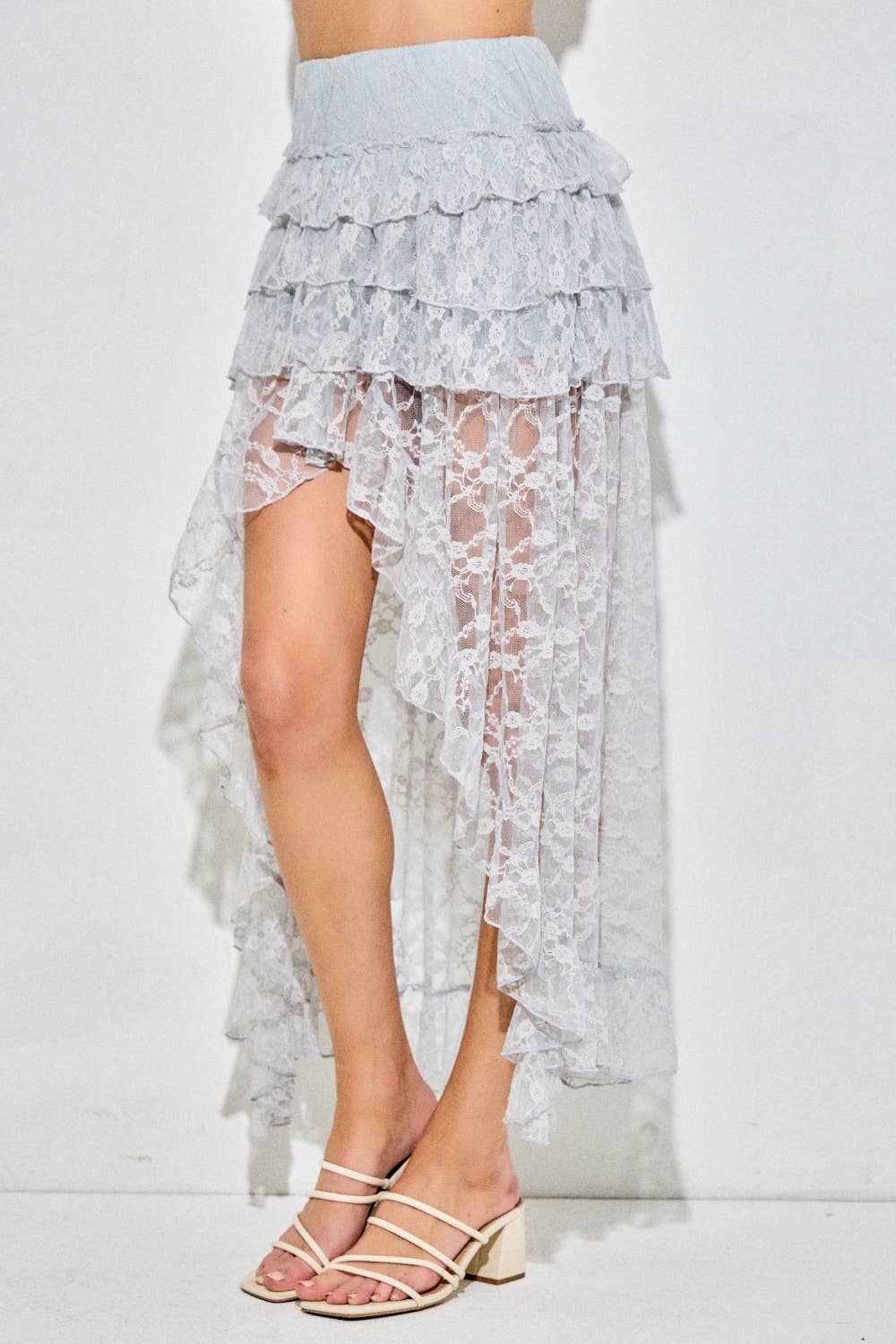 Baevely by Wellmade USA – wholesale Skirt – Women’s – Lace Ruffle Tiered High-Low Maxi Skirt6