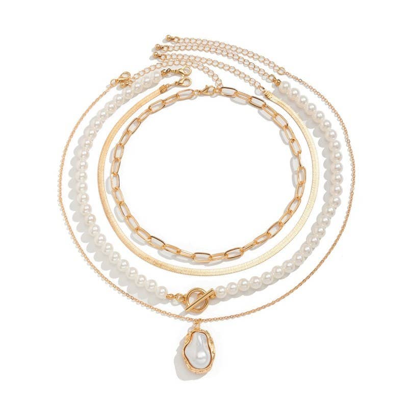 PEARL CHARM MULTILAYER PEARL GOLD MIX  NECKLACE  | 40NK9458 for wholesale on Faire2
