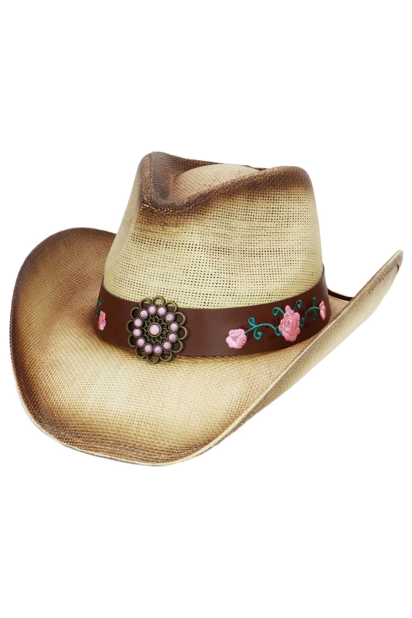 Cap Zone – wholesale Cowboyhatt - Dam – Rosa Ros Concho Bälte Ombre Strå Cowboyhatt17