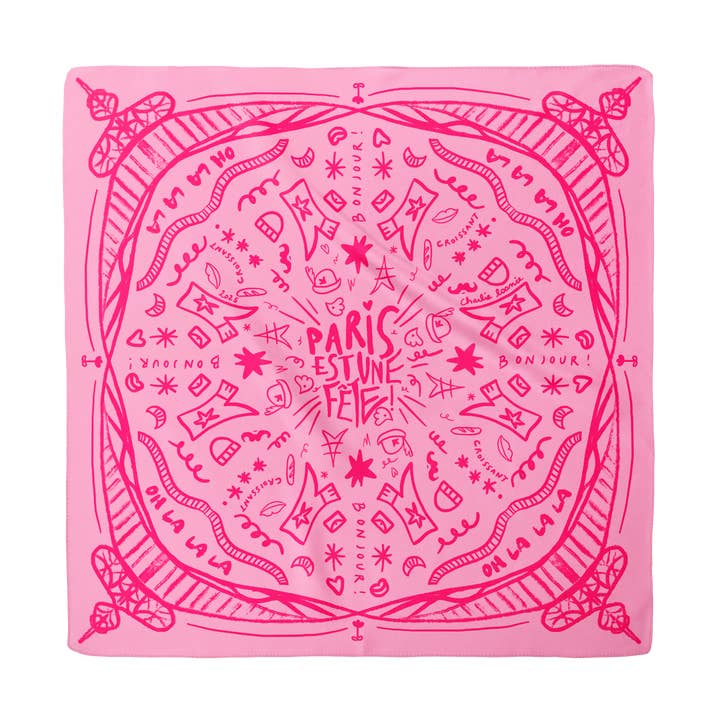 Silkes-bomullsbandana PARIS · 55x55cm | Rosa för wholesale av Charlie Loonie
