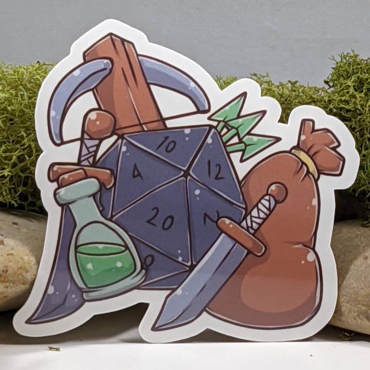 Rogue Adventurers Kit D20 Sticker - 2.5" for wholesale by Mimic Gaming Co