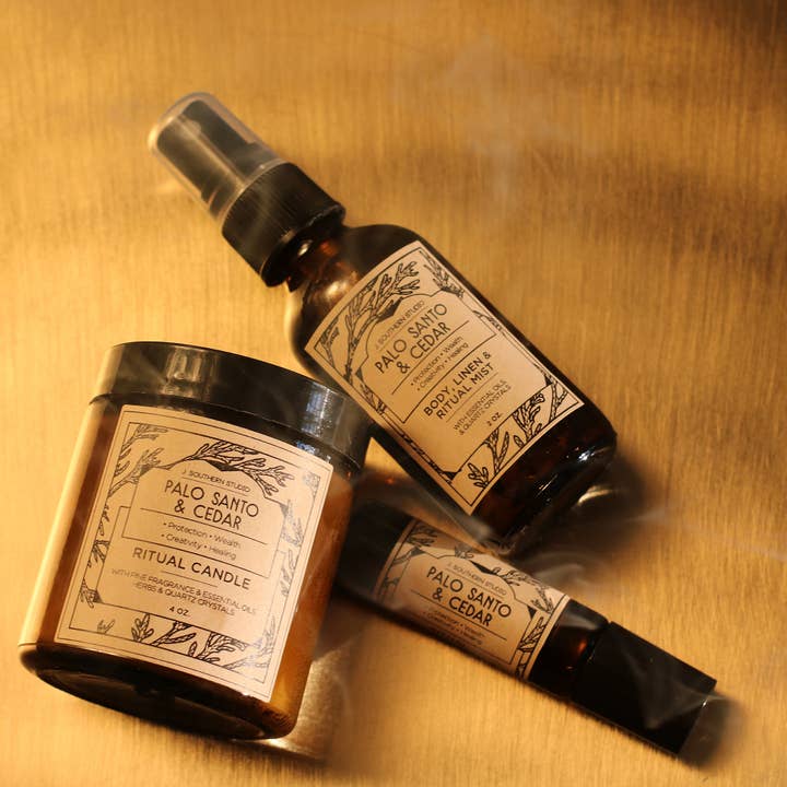 J. Southern Studio - Wholesale Bath/Body Oil - Palo Santo & Cedar Ritual Body Oil with crystals and essential oils- 10 mL