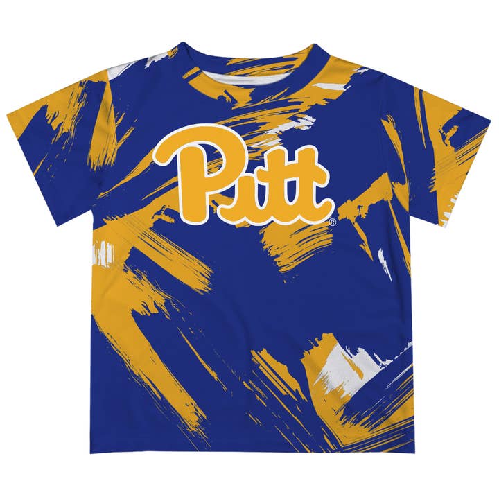 Vive La Fete - Wholesale Screen Printed T-Shirt - Kids - Pittsburgh Panthers UP Blue Short Sleeve T-shirt Paint Brush
