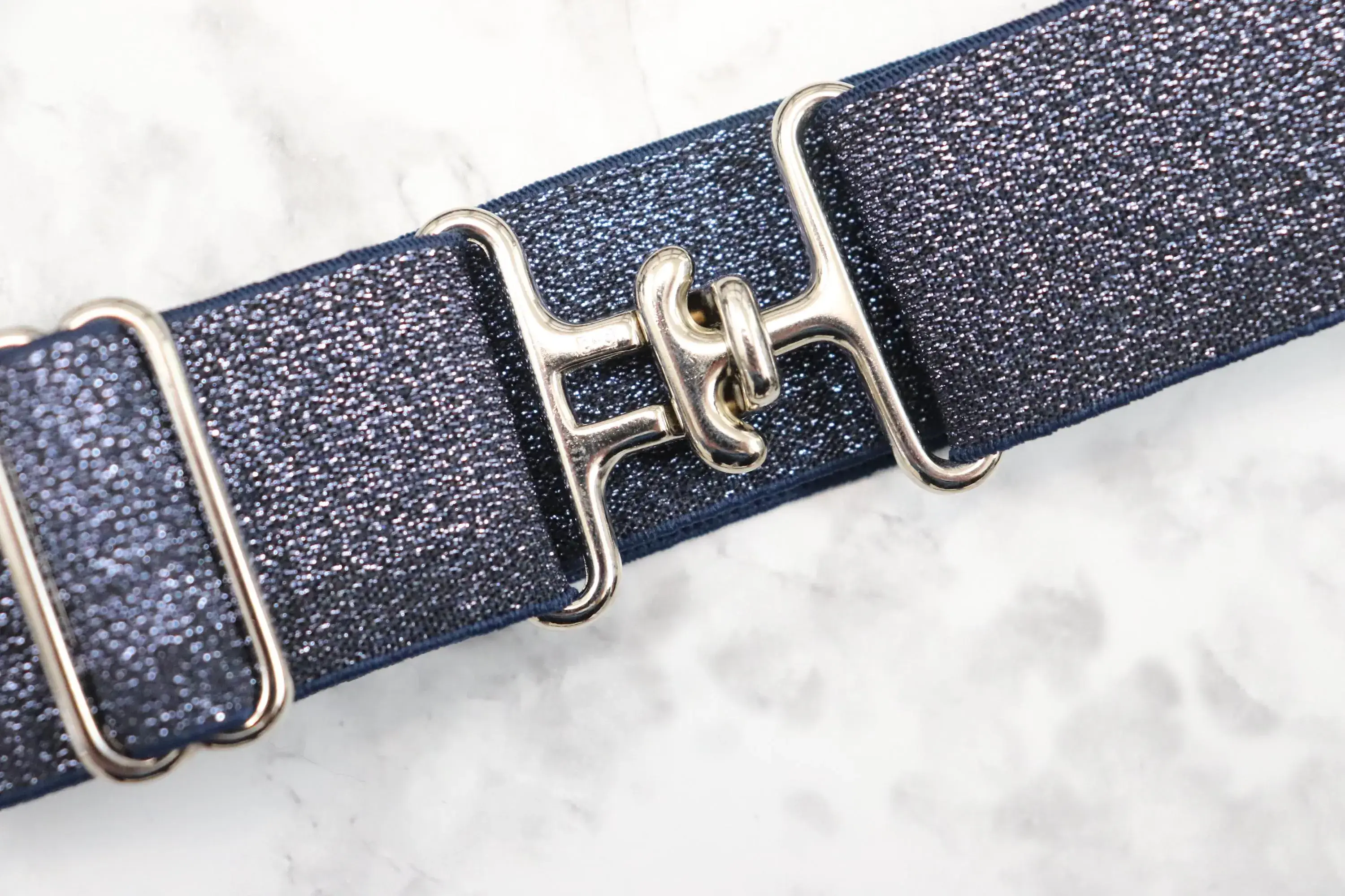 Heads Up Apparel - Wholesale Belt - Women's - 1.5 inch Navy Shimmer Elastic Equestrian Belt 1