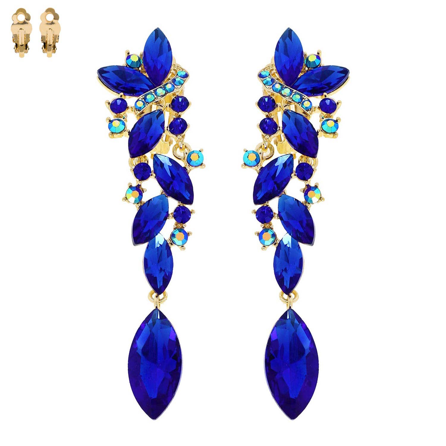 SP Sophia Collection - Wholesale Clip-On Earrings - Rhinestone Petal Crystal Cluster Dangle Clip-On Earrings3