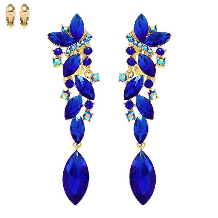 SP Sophia Collection - Wholesale Clip-On Earrings - Rhinestone Petal Crystal Cluster Dangle Clip-On Earrings3