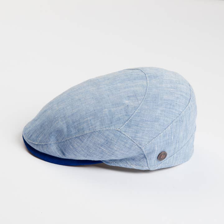Logan Sky Linen Summer Italian Flat Cap For Men for wholesale by Dasmarca Hats
