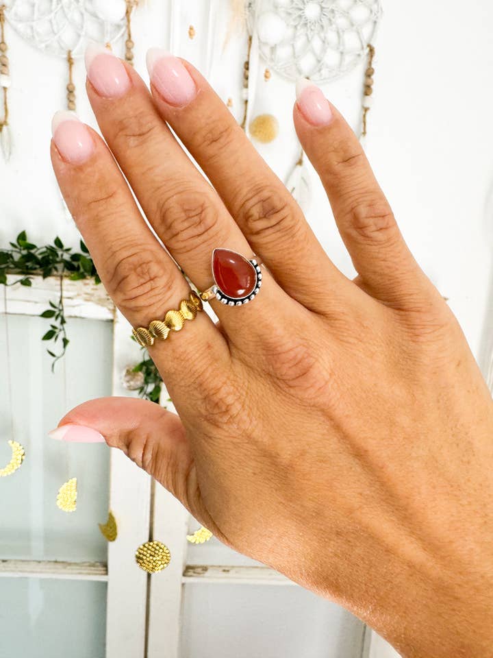 Anillo ajustable de cornalina de plata esterlina para venta al por mayor de The House Of Gentry