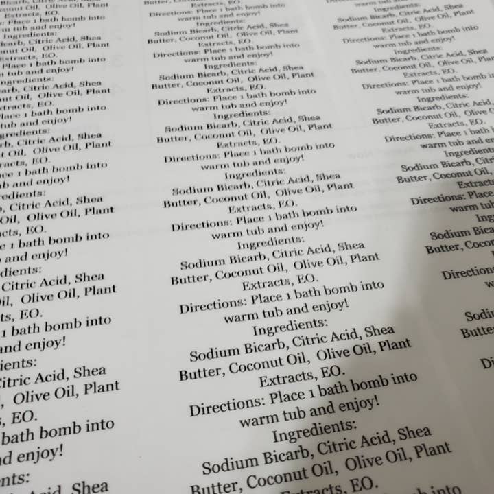 Étiquettes d'ingrédients alimentaires (blanc mat) 3 tailles pour la vente par Ellscustomlabels