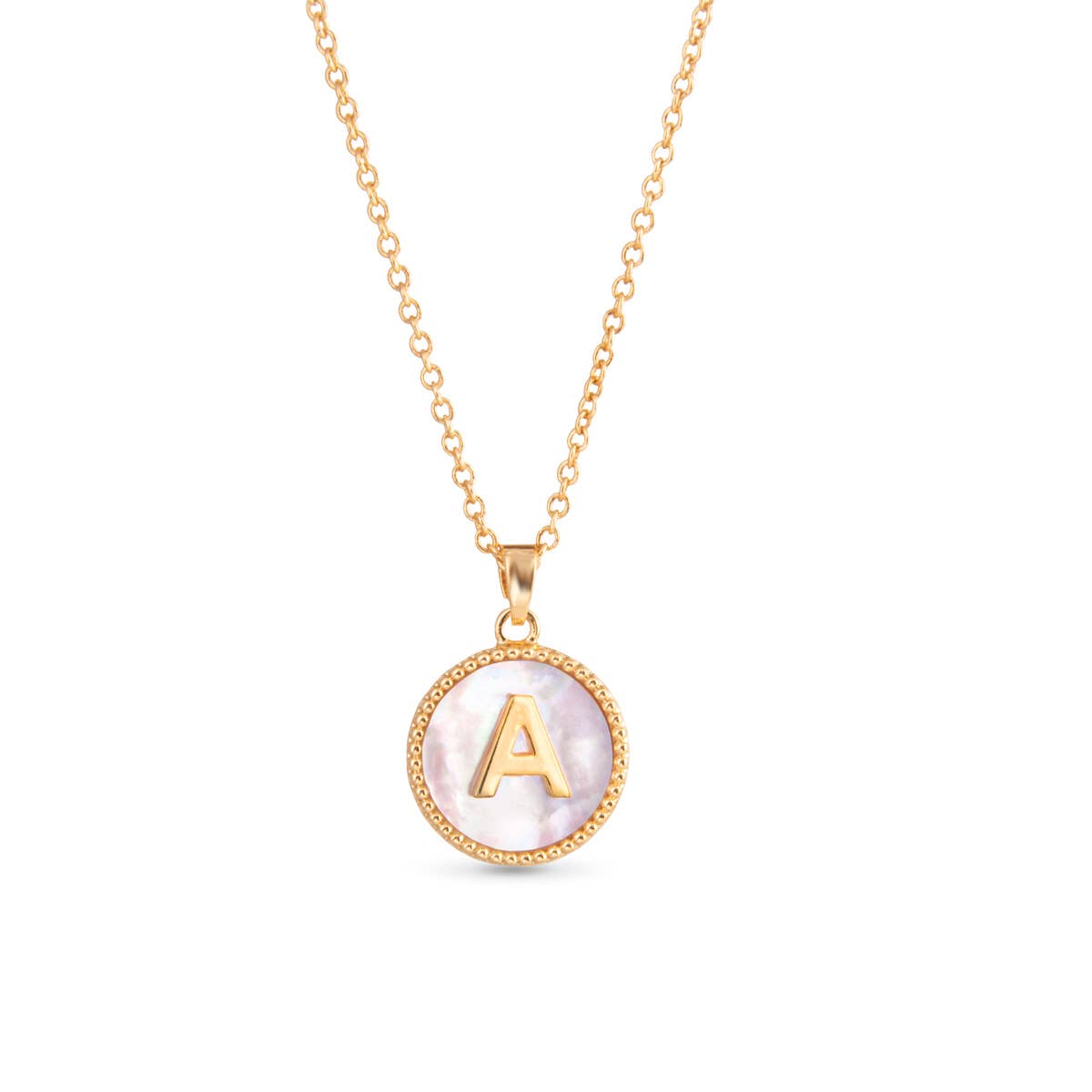 Amanda Blu - Wholesale Pendant/Charm Necklace - Gold Mother of Pearl Initial Necklaces | 18 Letters0