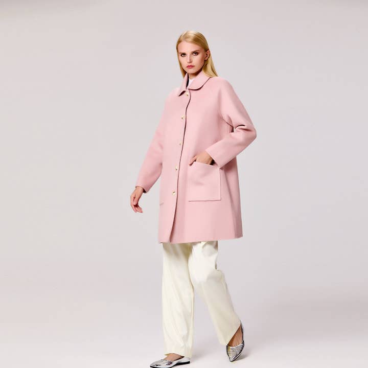 Smart and Joy - Wholesale Coat - Women's - Minimalist wool coat with a round collar13