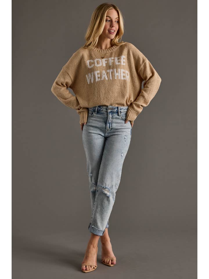 Panache Apparel Co. - Vente Pull en maille – femme - Pull léger couleur café Tan & Ivory pour temps frais3