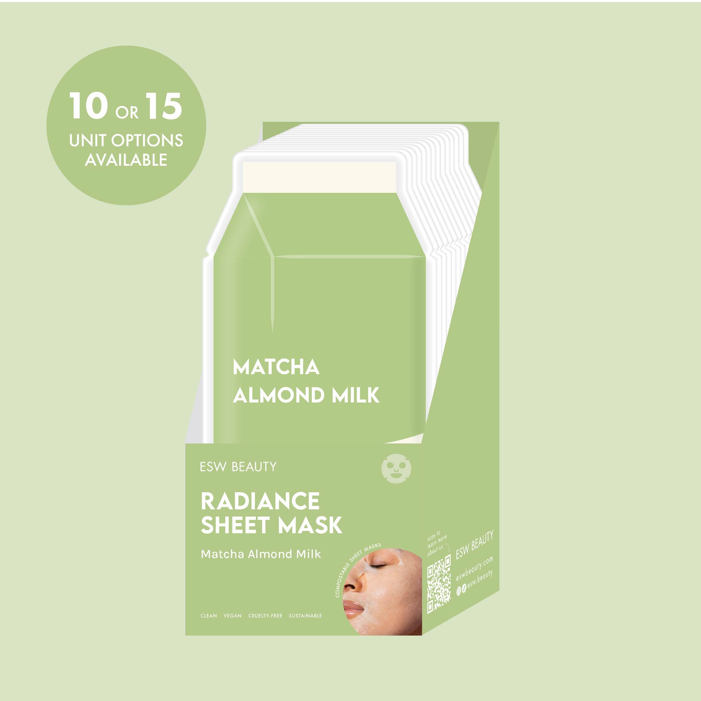 ESW Beauty - Vente Masque pour le visage - Présentoir PDQ Éclat Rempli de Lait d'Amande Matcha